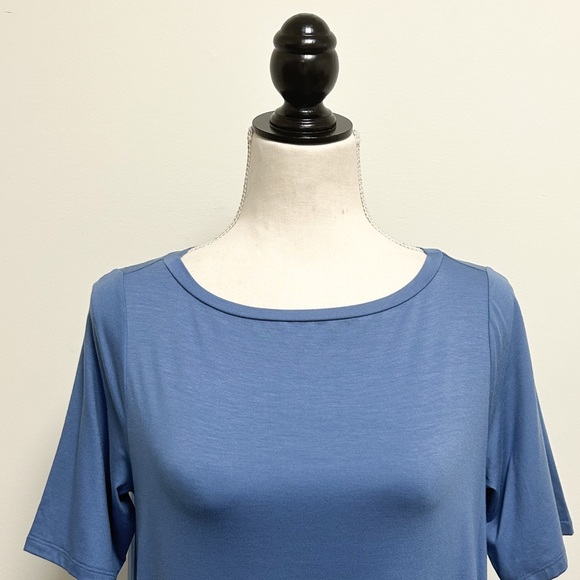 Eileen Fisher Coast Blue Short Sleeve Long A Line Tunic Wide Side Slits XS NWT - Picture 2 of 12